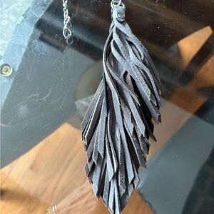 Fringe Tassel Suede Drop Bag Charm Gray and Black